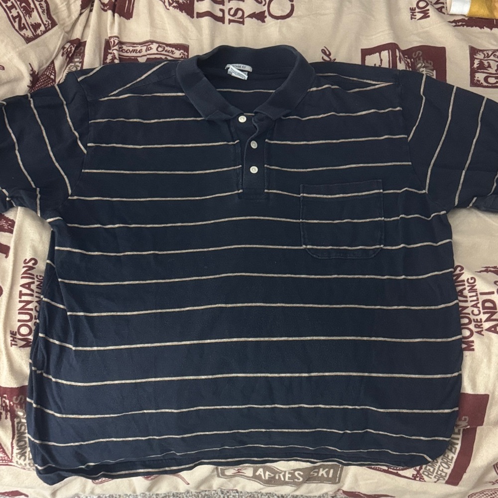 Old Navy Navy Blue Polo with Cream Stripes